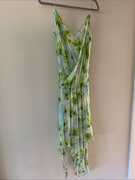 Diane Von Furstenberg Dresses & Skirts - Diane Von Furstenberg Green Floral beaded Asymmetrical Slip Dress